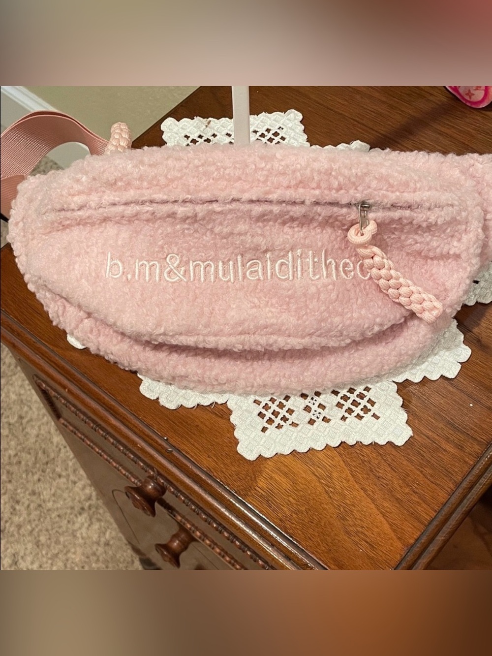 Pink Sherpa Fanny Pack w/ adjustable strap